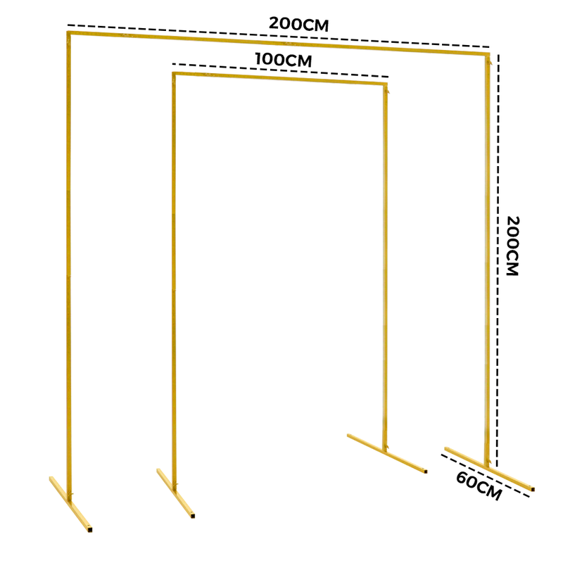 Golden Square Wedding Arch Adjustable 1M-2M Flower Rack Backdrop Stand Balloon Arch Stand for Wedding Birthday Party Garden Ceremony Decoration