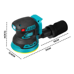 21V Li-ion Cordless Orbital Sander 125mm Electric Brushless Polisher 3 Variable Speed 8000-12000RPM with 9 Sandpaper and Dust Bag Tool Skin Only