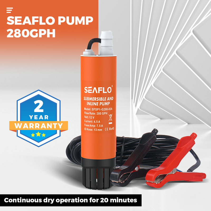 SEAFLO Submersible Inline Pump 12V 280GPH RV Marine Water Research Hig