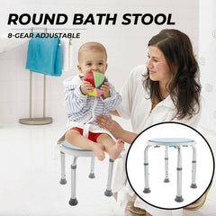 Bath Shower Stool Chair Seat Non-Slip Adjustable Height 35.5cm to 53.5cm 136kg Capacity Rotating Swivel Round Elderly Medical Bench Safety Bathroom