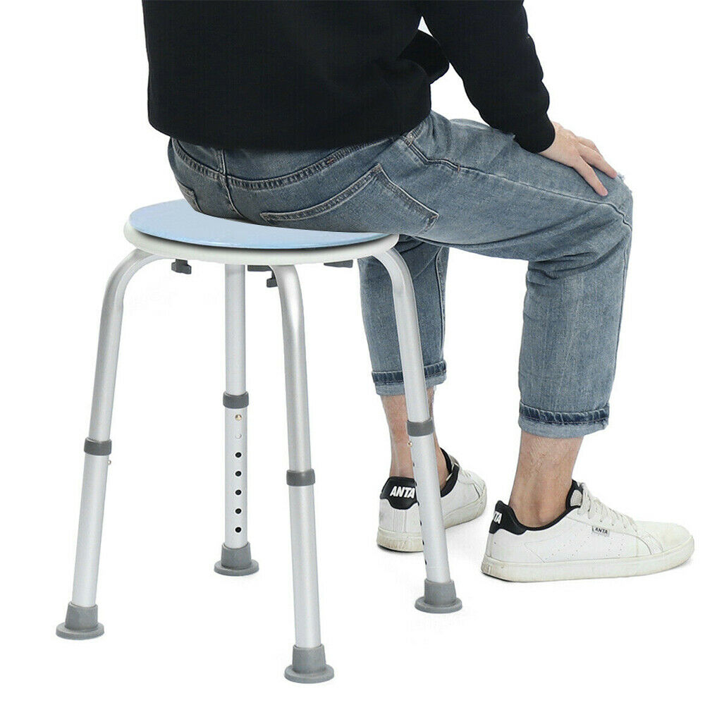 Bath Shower Stool Chair Seat Non-Slip Adjustable Height 35.5cm to 53.5cm 136kg Capacity Rotating Swivel Round Elderly Medical Bench Safety Bathroom