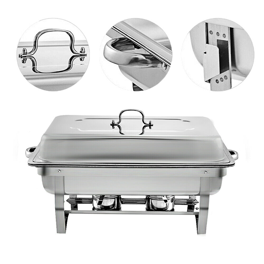 Alston 9L 3x3L Bain Marie Bow Food Buffet Warmer Pan Chafing Dish Stainless Steel Catering Warmer Set with Trays Lid Fuel Holder Party Banquet Dining