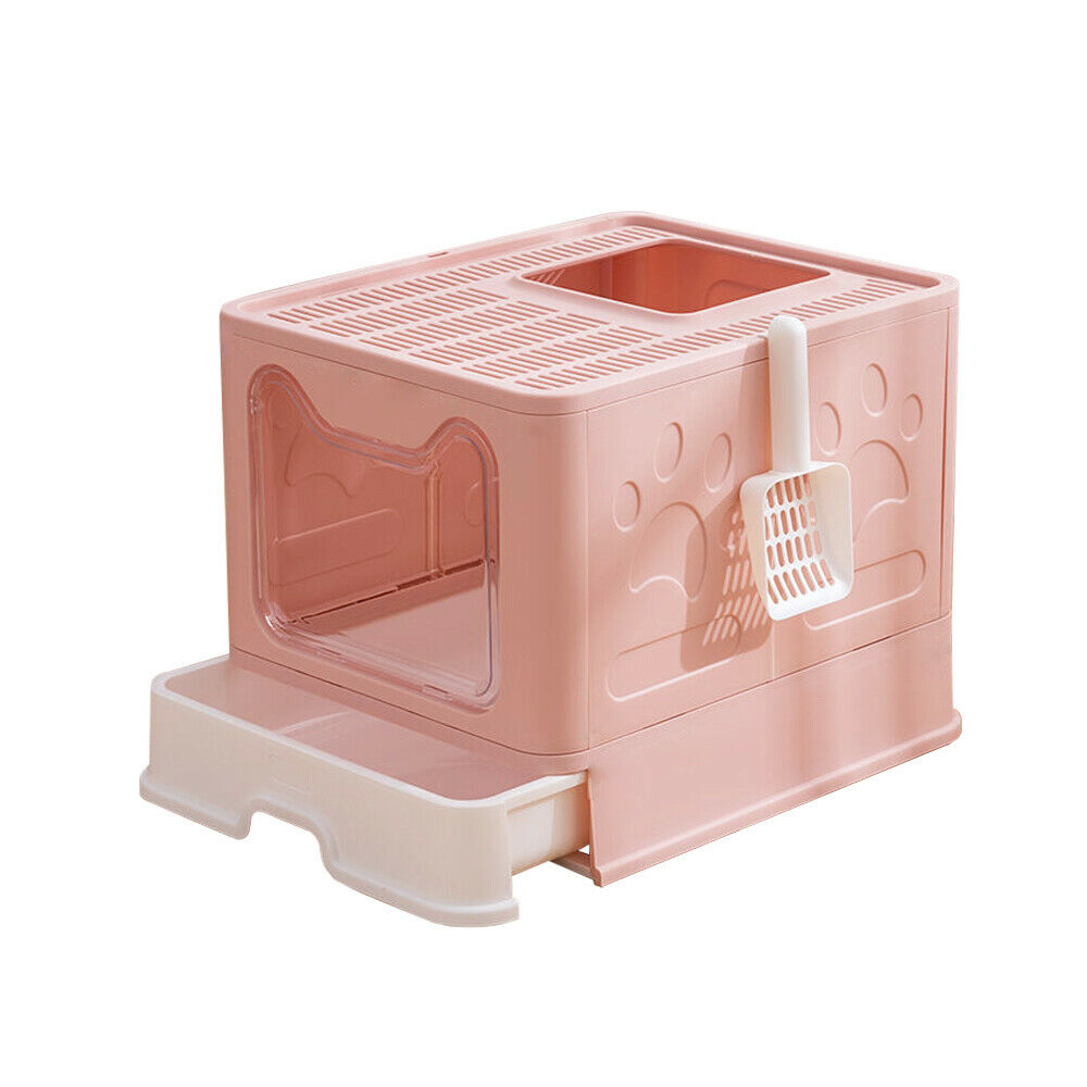 MelPet Cat Litter Box Pink  Fully Enclosed  Foldable Extra Large Cat Toilet Drawer Type Cat Litter Tray with Plastic Scoop Suitable for Cats Under 8kg