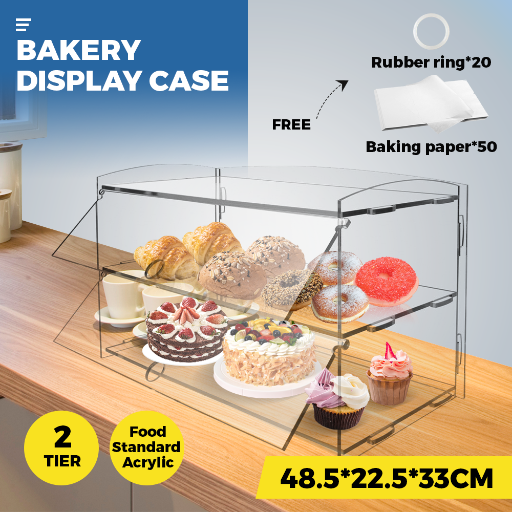 2-Tier Bakery Display Case Cabinet Pastry Acrylic Cupcake Donuts Cake Pastry Clear Display Cabinet Shelf Transparent Showcase 225x485x330mm