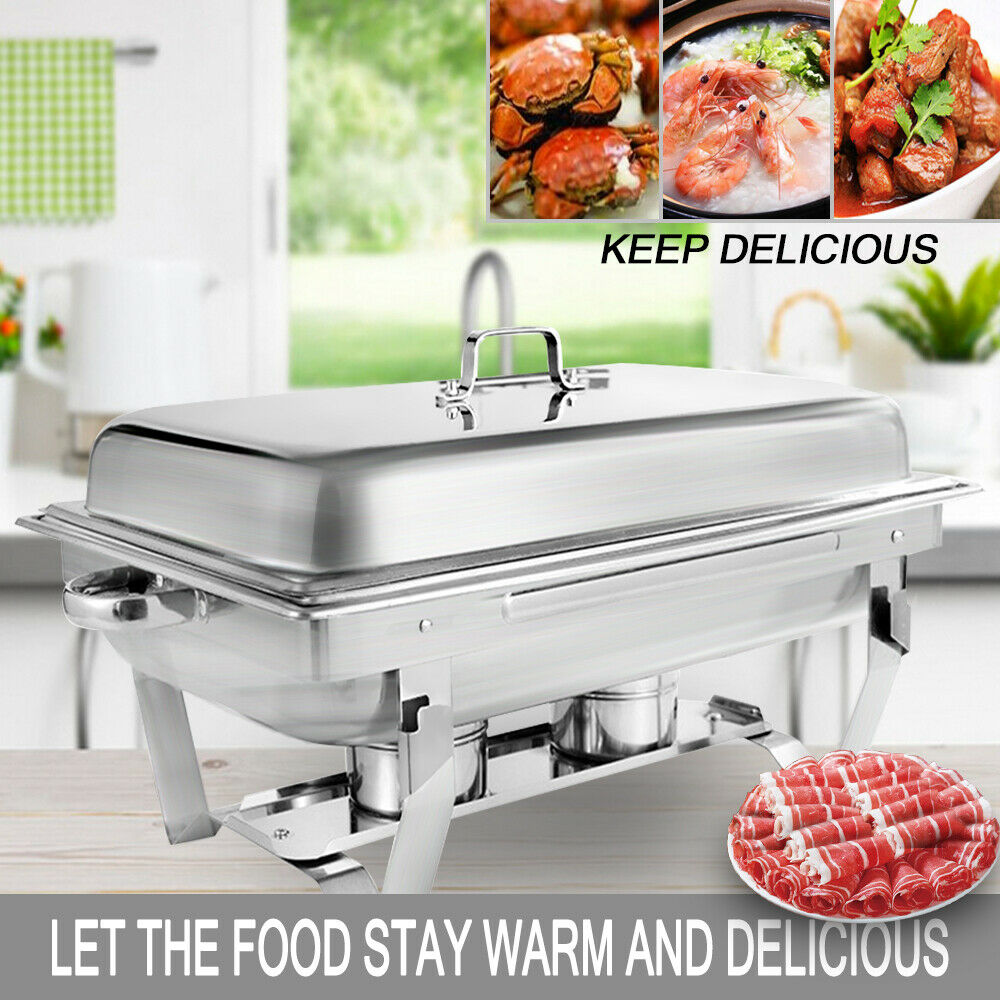 Alston 9L 3x3L Bain Marie Bow Food Buffet Warmer Pan Chafing Dish Stainless Steel Catering Warmer Set with Trays Lid Fuel Holder Party Banquet Dining