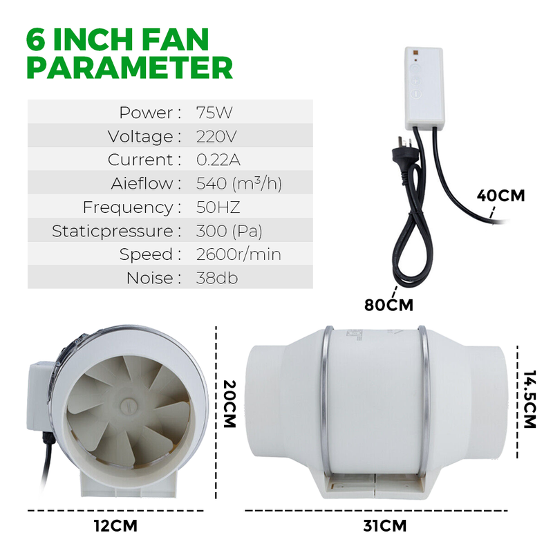 4'' 6'' Grow Tent Ventilation System Inline Duct Fan Kit Ventilation Carbon Filter Ducting Combo with Speed Controller Greenhouse Odor Control