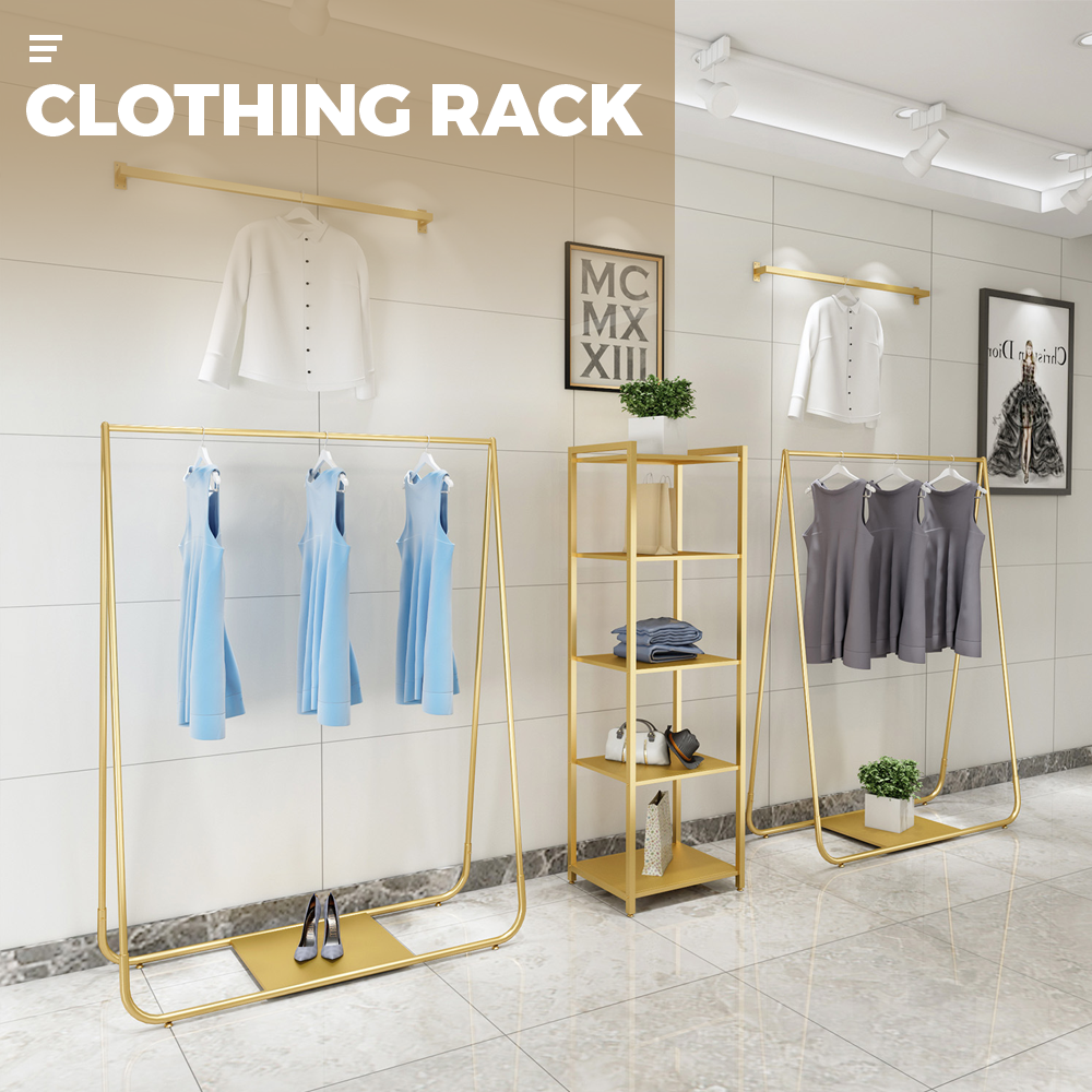 Alston Gold Metal Clothing Rack Coat Hanger Freestanding Stylish Garment Display Rack 170X40X150cm for Retail Entryway Shop Commercial Home