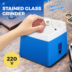 Alston 220V Portable Stained Grinders Glass Mini Power Glass Ceramics DIY Grinder Grinding Tool With Diamond Grinder Guard Tray Art Grinding Tool Blue