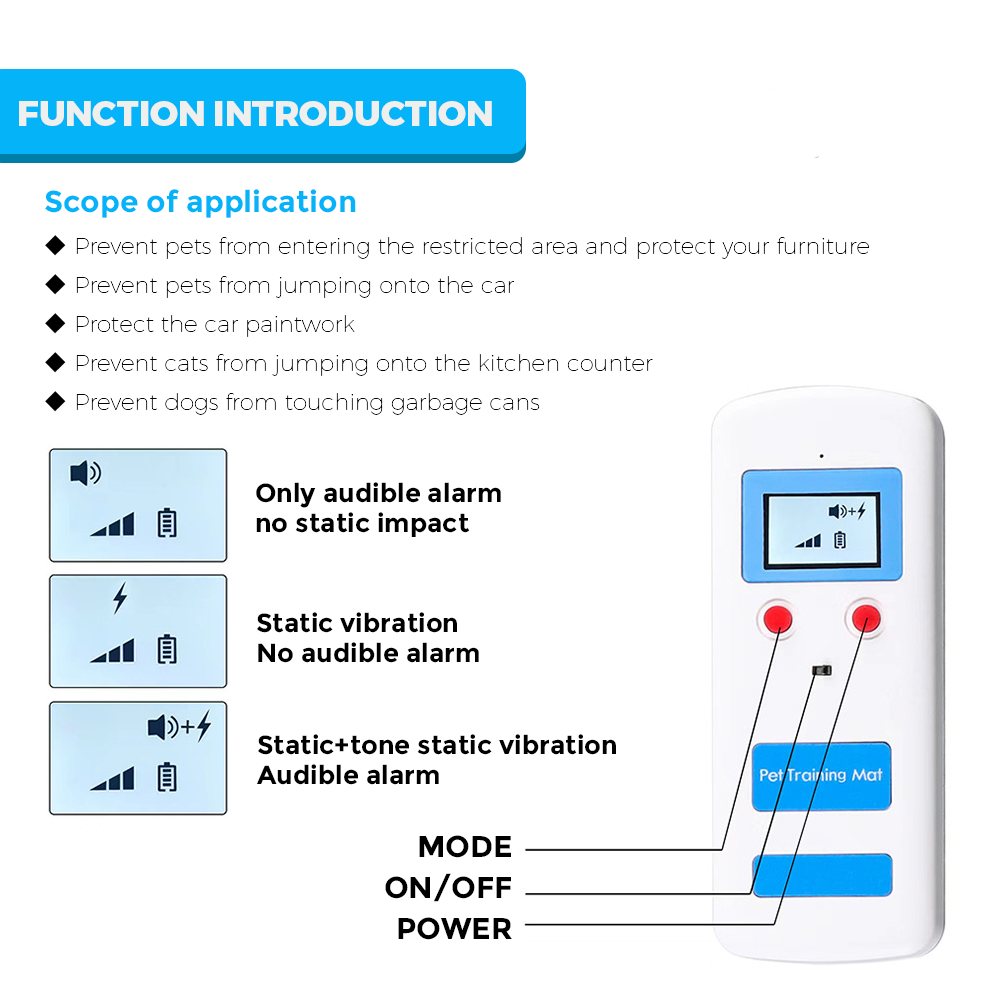 Pet Scat Mat 76x40cm Electronic Indoor Training Static Deterrent Safety Isolate Safe Pulse Auto Shutoff 3 Modes for Dogs and Cats Battery-Operated