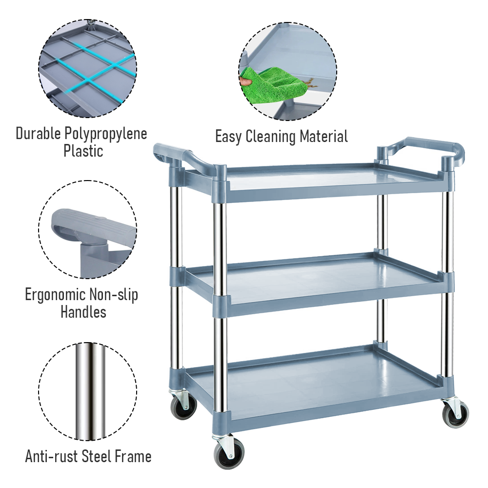 3 Tier Service Cart Trolley Restaurant Kitchen Food Serving Catering Large Shelf 300kg Capacity with Locking Wheels Hotel Restaurant Utility Cart