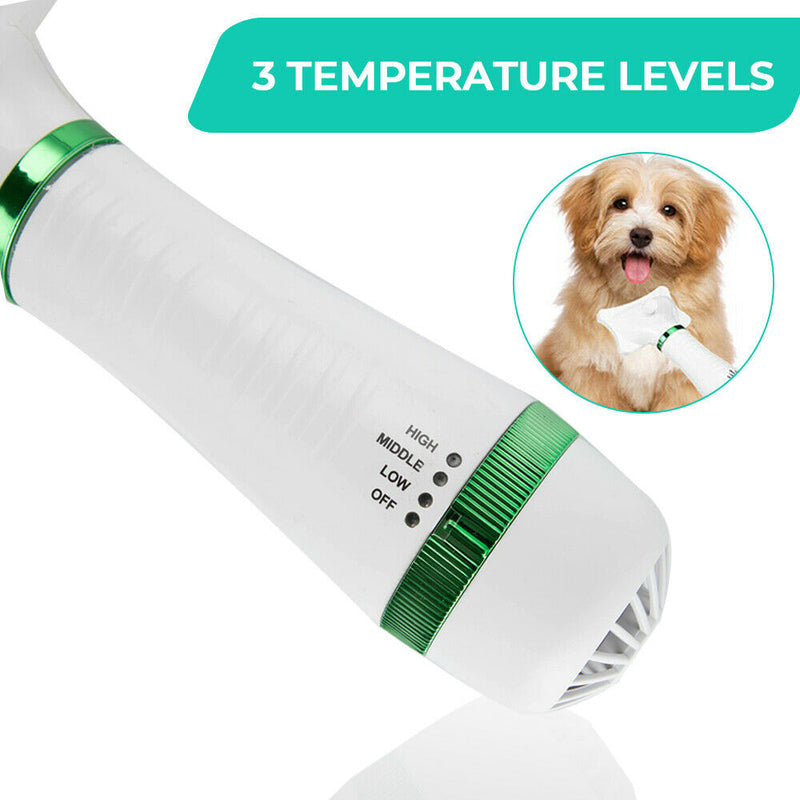 Pet Hair Dryer 2 in 1 Comb Brush Dog Cat Grooming Heater Temperature Adjustable