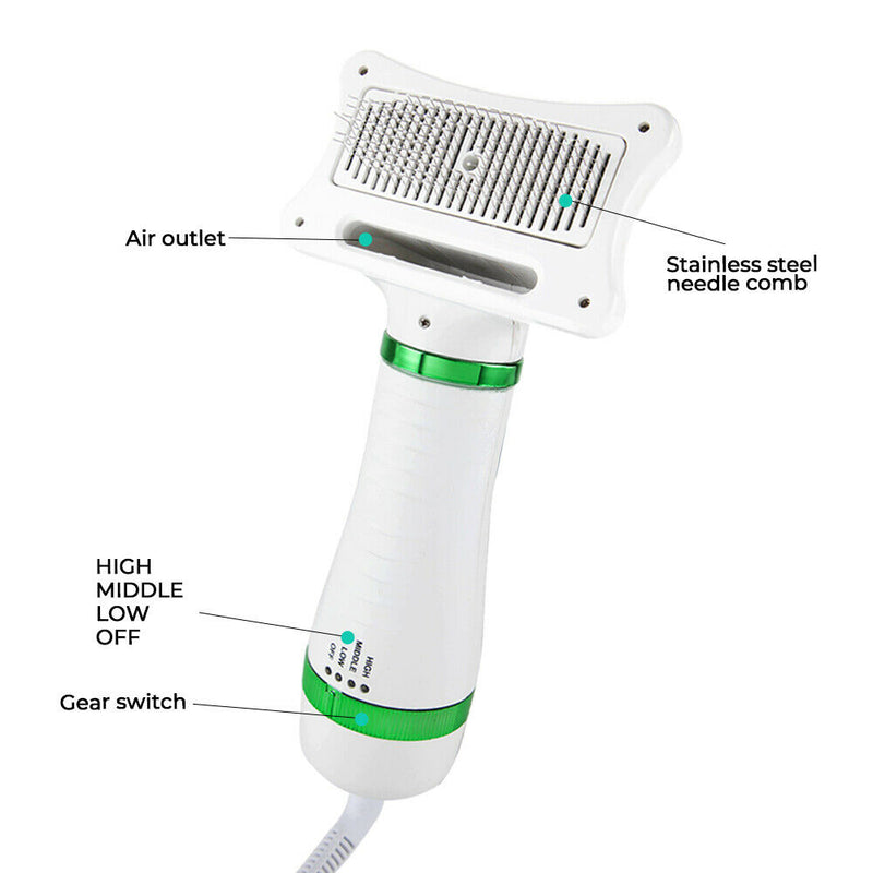 Pet Hair Dryer 2 in 1 Comb Brush Dog Cat Grooming Heater Temperature Adjustable