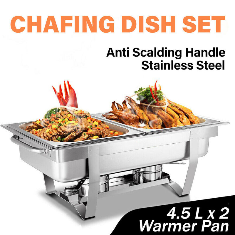 9L 4.5x2 Bain Marie Bow Food Buffet Warmer Pan Chafing Dish Stainless Steel Catering Warmer Set with Trays Lid Fuel Holder  Party Banquet Dining