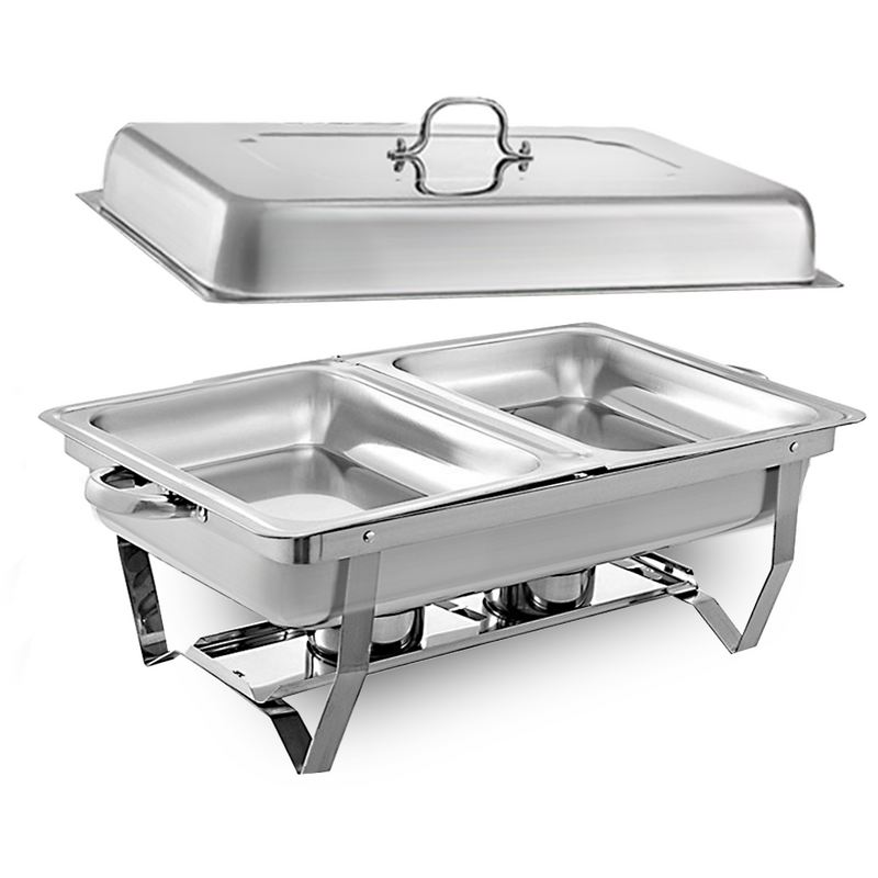 9L 4.5x2 Bain Marie Bow Food Buffet Warmer Pan Chafing Dish Stainless Steel Catering Warmer Set with Trays Lid Fuel Holder  Party Banquet Dining