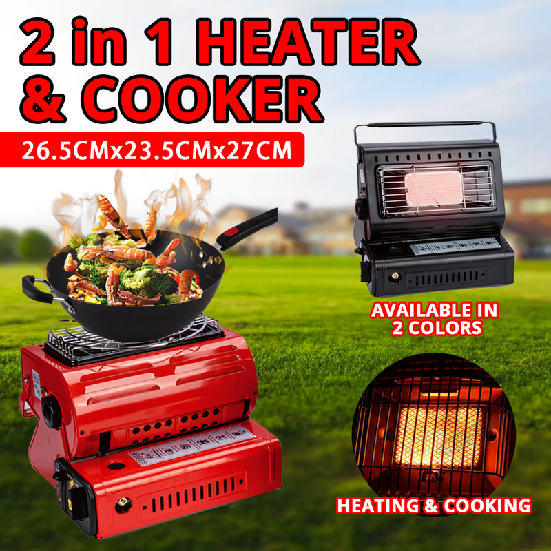 2-In-1 Portable Butane Gas Heater Red Cooker Camping Tent Outdoor Hiking Camper Traveling Picnic Survival Hiking Warmer Camping Emergency Red