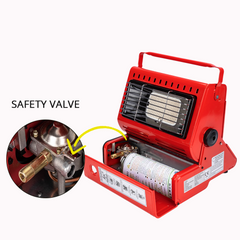 2-In-1 Portable Butane Gas Heater Red Cooker Camping Tent Outdoor Hiking Camper Traveling Picnic Survival Hiking Warmer Camping Emergency Red