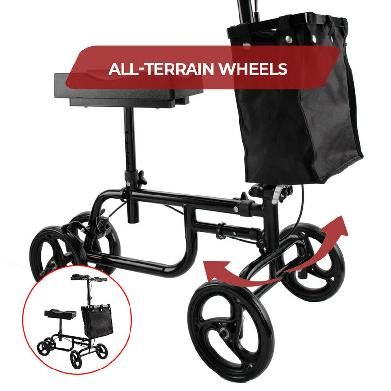 Knee Scooter Foldable Walker Height Adjustable 47-60cm Mobility Alternative Crutches Wheelchair with Basket for Foot Injuries -135KG Capacity