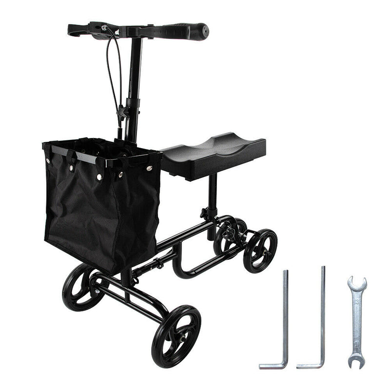 Knee Scooter Foldable Walker Height Adjustable 47-60cm Mobility Alternative Crutches Wheelchair with Basket for Foot Injuries -135KG Capacity