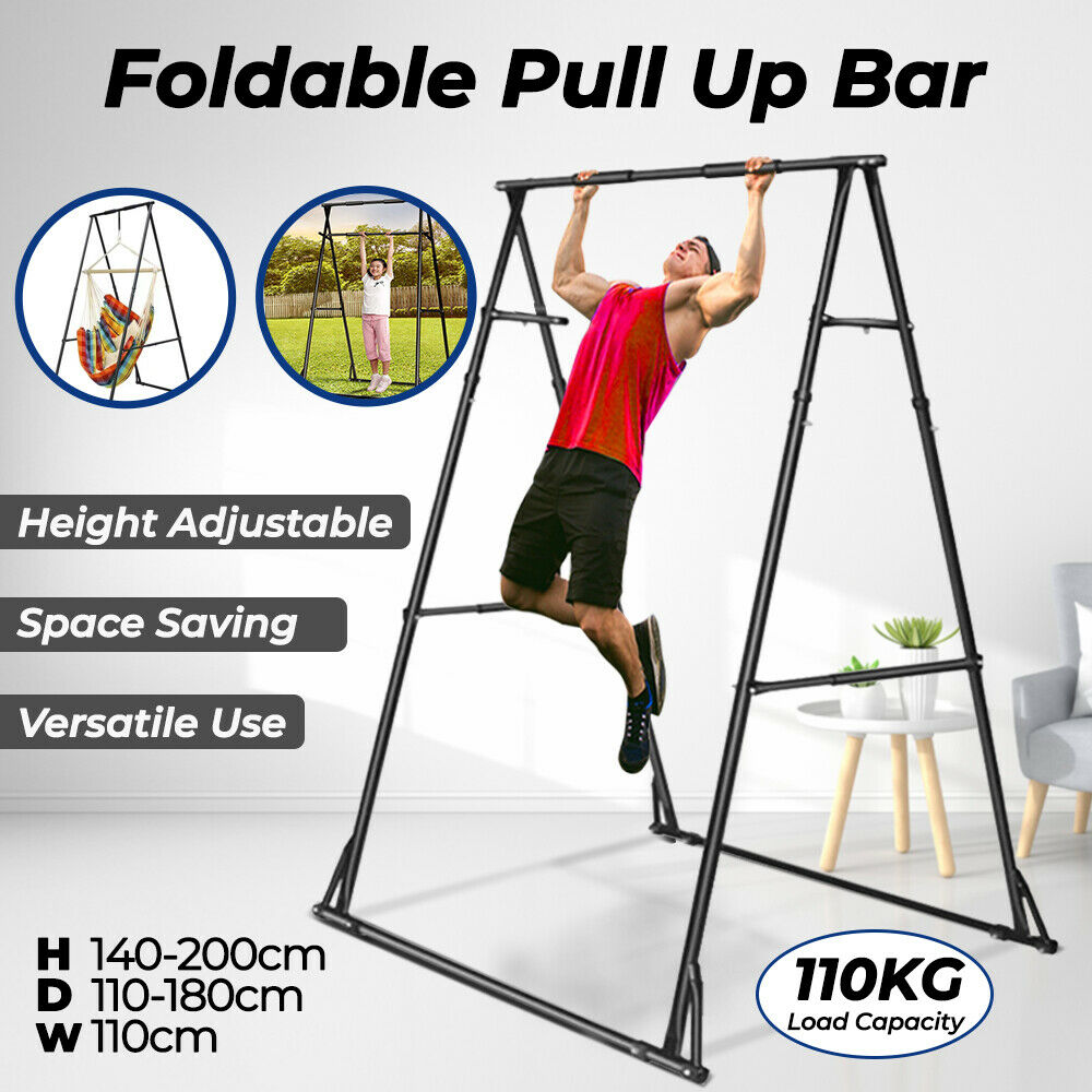 Pull Up Bar Foldable Pull Up Station Aerial Yoga Stand Height Adjustable Frame Swing TrapezeStand Frame Steel A Frame 110 kg Weight Capacity Black