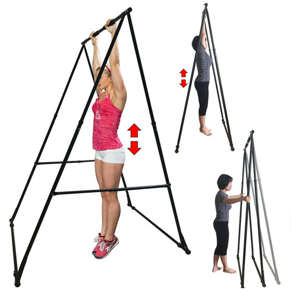 Pull Up Bar Foldable Pull Up Station Aerial Yoga Stand Height Adjustable Frame Swing TrapezeStand Frame Steel A Frame 110 kg Weight Capacity Black