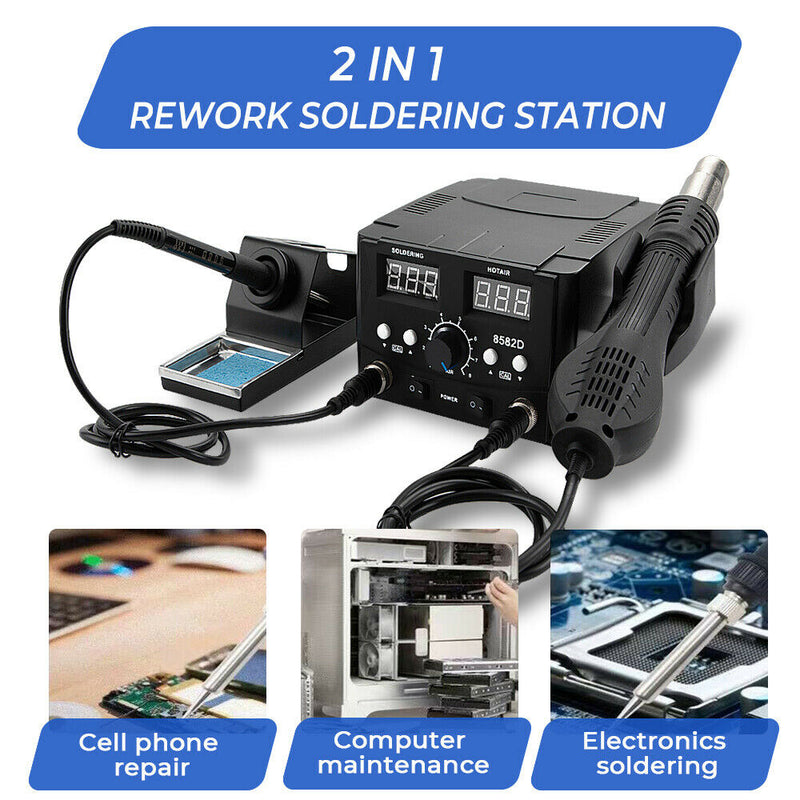 Soldering Station Kit 2 in 1 Soldering Iron and Hot Air Rework Station with Digital Displays with 4 Nozzles and 11 Soldering Tips for Electronic Repair SMD