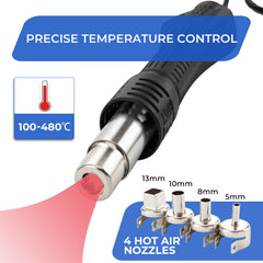 Soldering Station Kit 2 in 1 Soldering Iron and Hot Air Rework Station with Digital Displays with 4 Nozzles and 11 Soldering Tips for Electronic Repair SMD