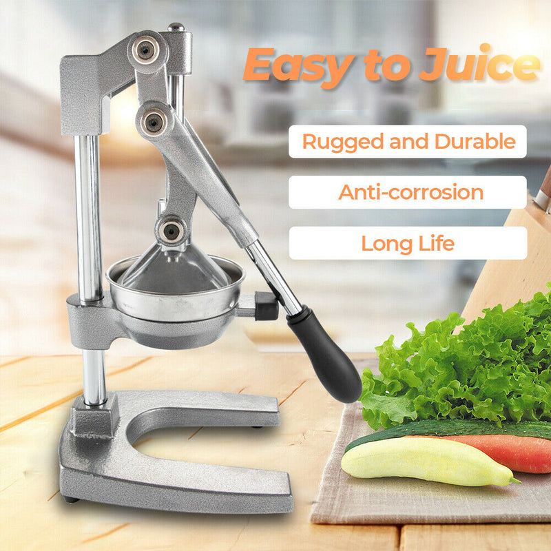 Manual Hand Press Juicer Commercial 304 Stainless Steel Fruit Extractor Squeezer Orange Citrus Juicer Presser with Non Slip Base and Elongated Handle