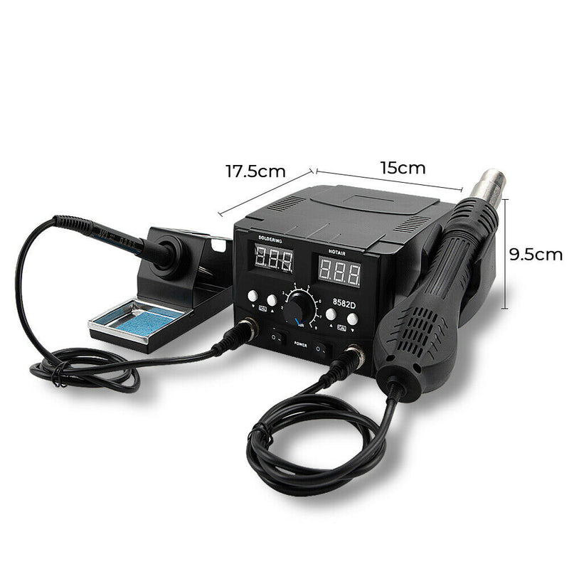 Soldering Station Kit 2 in 1 Soldering Iron and Hot Air Rework Station with Digital Displays with 4 Nozzles and 11 Soldering Tips for Electronic Repair SMD