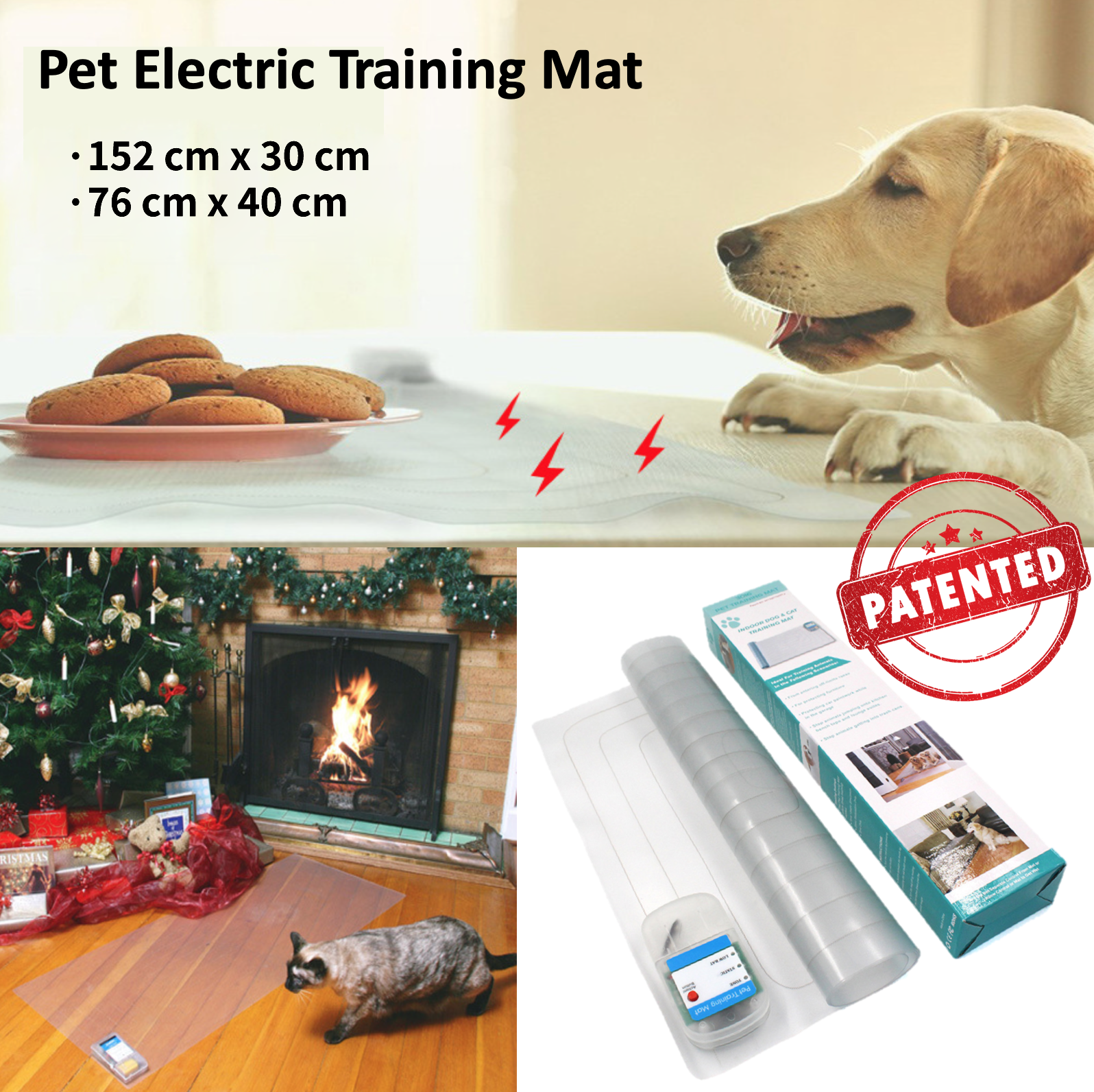 Pet Scat Mat 76x40cm Electronic Indoor Training Static Deterrent Safety Isolate Safe Pulse Auto Shutoff 3 Modes for Dogs and Cats Battery-Operated