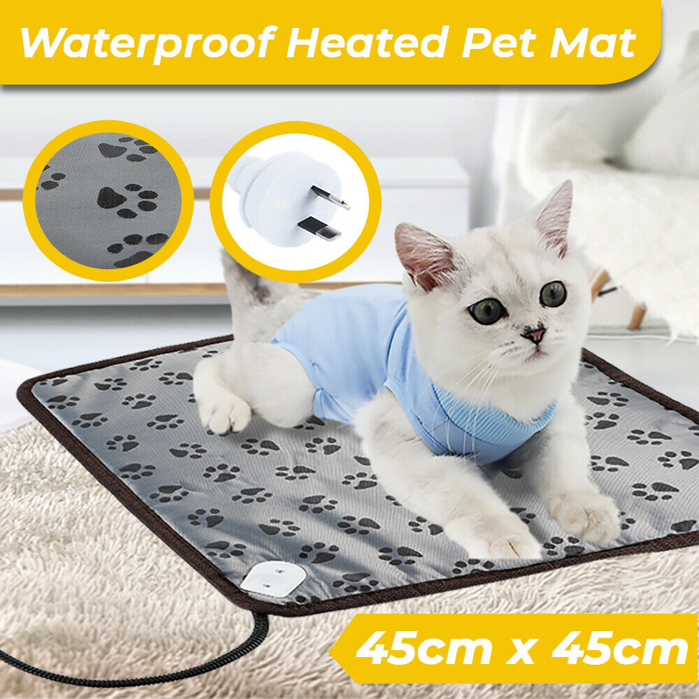 Pet Electric Blanket Waterproof Heat Heating Bite-proof Heated Pad Warmer Heater Mat Protection Bed 45x45cm For Pet Cat Dog Puppy Bunny Gray