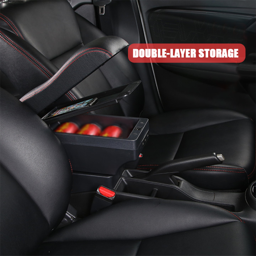 Suzuki Swift 2005-2021 Center Central Storage Car Console Seat Armrest Box Durable ABS Armrest Box Replacement Double Layer Black With USB Cable