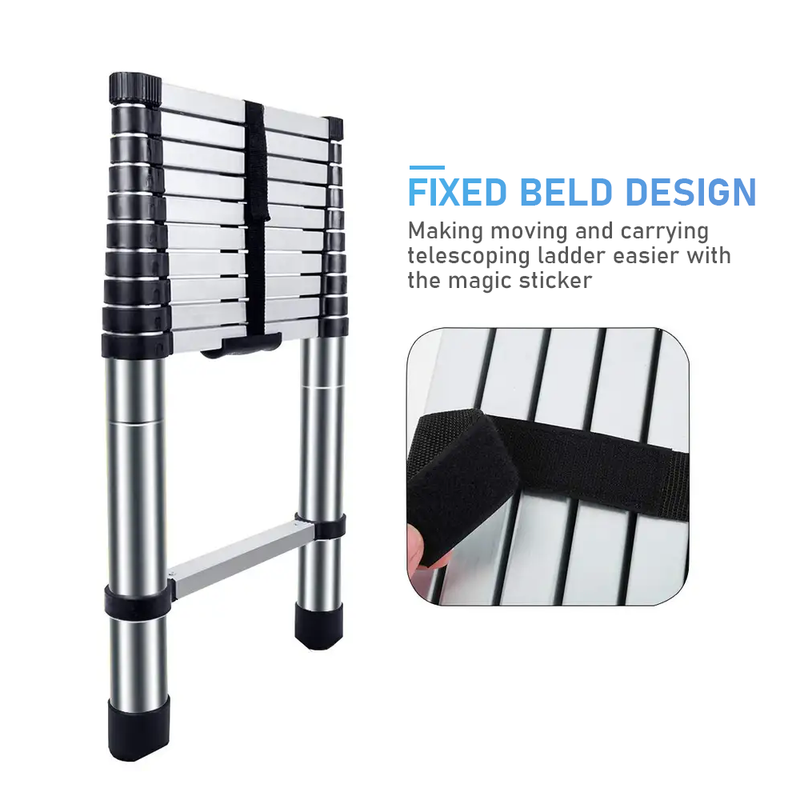 Portable 3.8M Telescopic Ladder with Safety Hooks - Aluminium Folding Ladder, Multi-Purpose Compact Design, Safety Lock 150kg Capacity - Includes Carry Bag