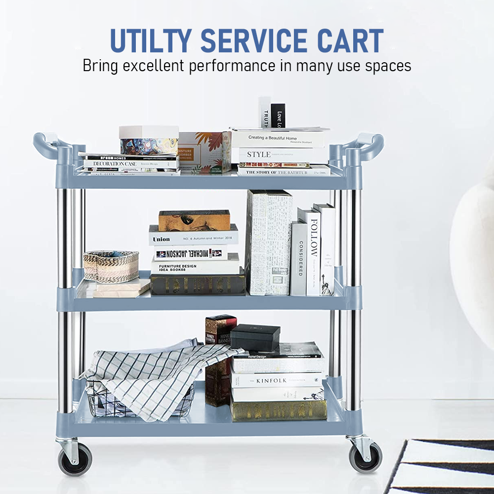 3 Tier Service Cart Trolley Restaurant Kitchen Food Serving Catering Large Shelf 300kg Capacity with Locking Wheels Hotel Restaurant Utility Cart