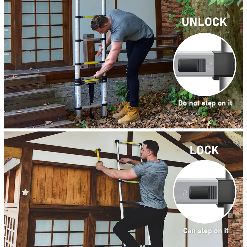 Portable 3.8M Telescopic Ladder with Safety Hooks - Aluminium Folding Ladder, Multi-Purpose Compact Design, Safety Lock 150kg Capacity - Includes Carry Bag