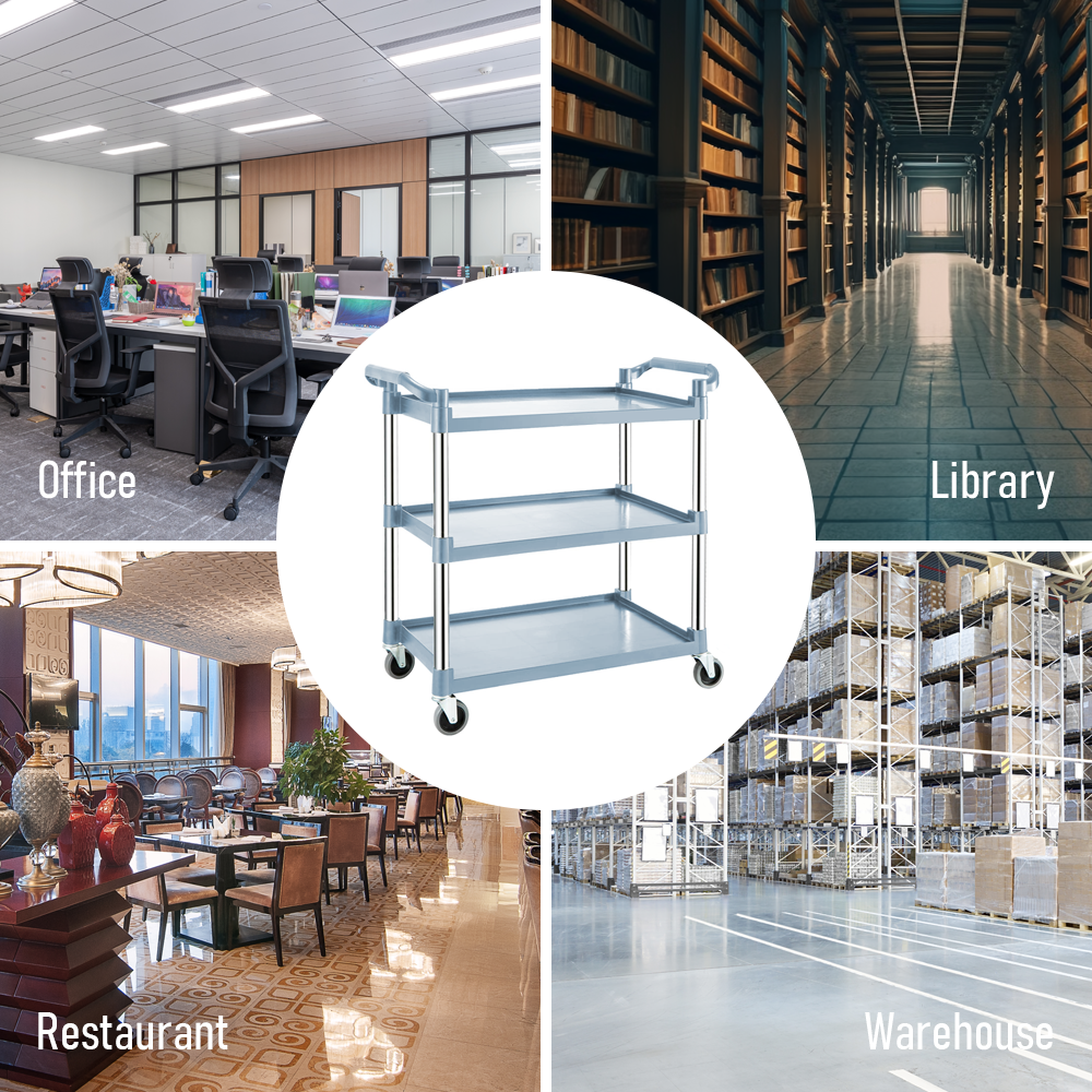 3 Tier Service Cart Trolley Restaurant Kitchen Food Serving Catering Large Shelf 300kg Capacity with Locking Wheels Hotel Restaurant Utility Cart