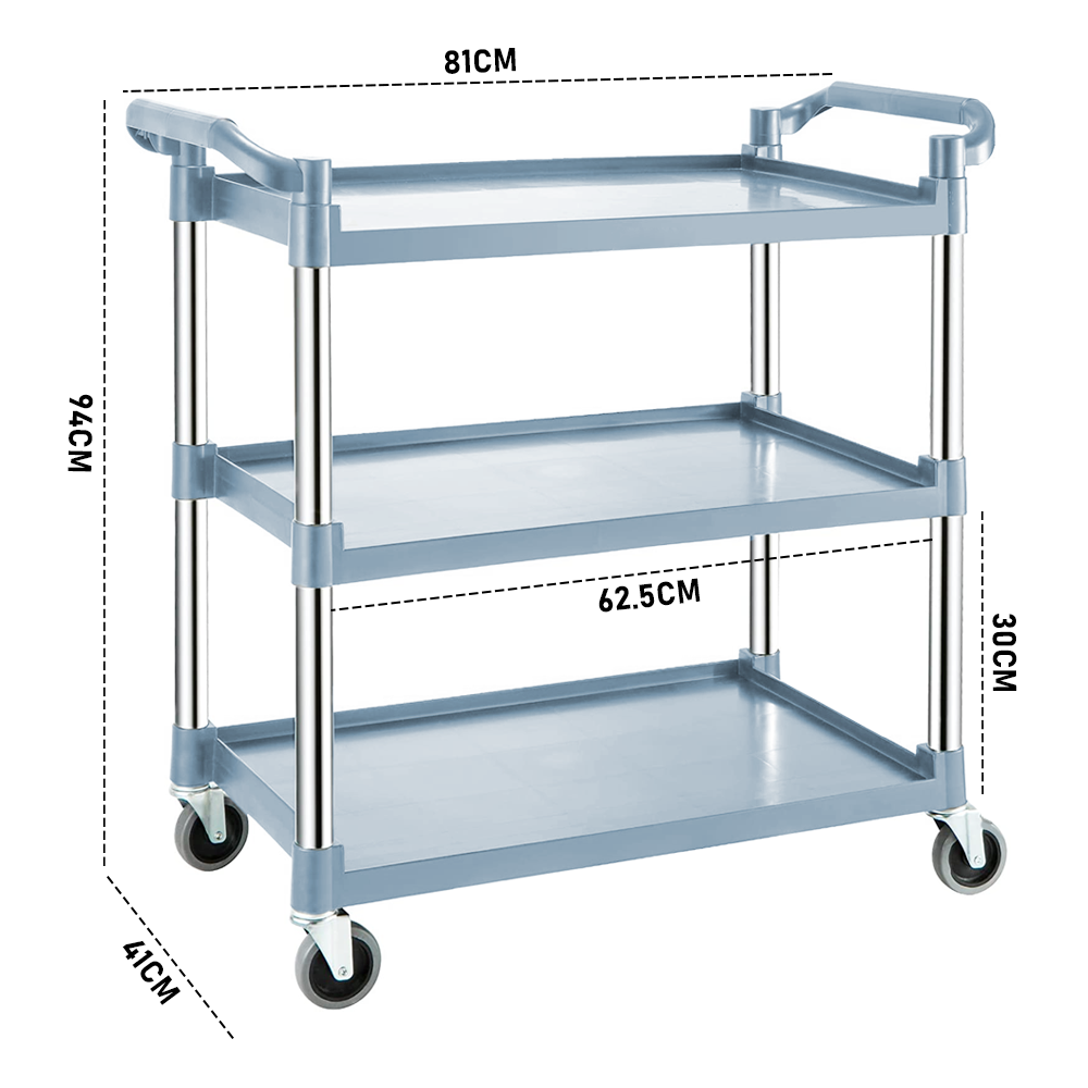 3 Tier Service Cart Trolley Restaurant Kitchen Food Serving Catering Large Shelf 300kg Capacity with Locking Wheels Hotel Restaurant Utility Cart