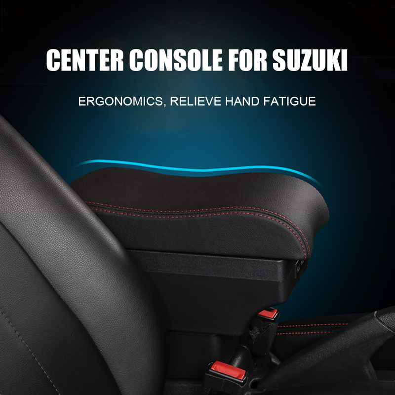Suzuki Swift 2005-2021 Center Central Storage Car Console Seat Armrest Box Durable ABS Armrest Box Replacement Double Layer Black With USB Cable