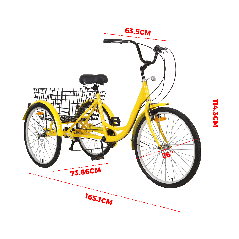 3-Wheel Adult Tricycle RED- 7-Speed 26'' Trike Bicycle with Large Load Capacity, Front and Rear Brakes, Padded Seat, and Large Rear Basket