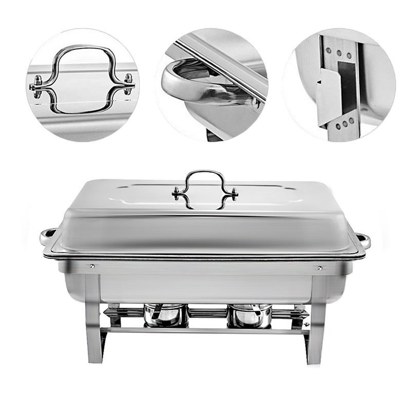 9L 4.5x2 Bain Marie Bow Food Buffet Warmer Pan Chafing Dish Stainless Steel Catering Warmer Set with Trays Lid Fuel Holder  Party Banquet Dining