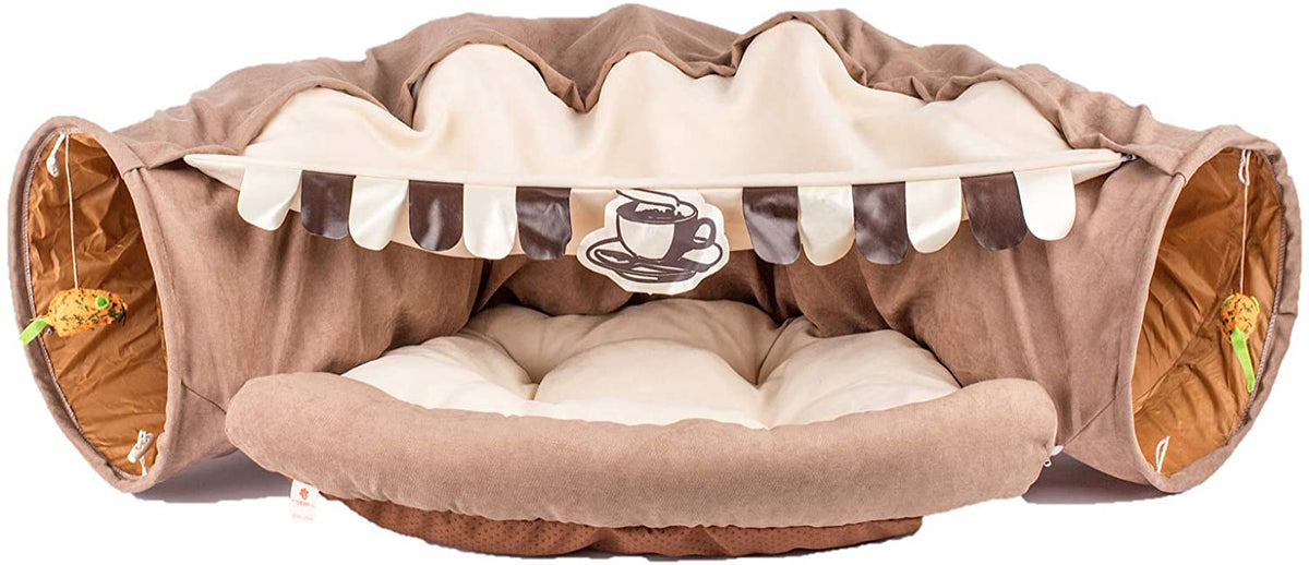 Cat Bed with Tunnel Coffee 2-in-1