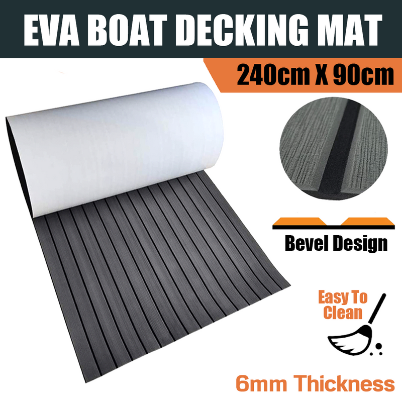 EVA Foam Boat Flooring Mat Faux Decking Teak Marine Mat Boat Carpet Sea Deck Flooring for Motorboat RV Yacht Kayak Surfboard 240cmx90cm Dark Grey