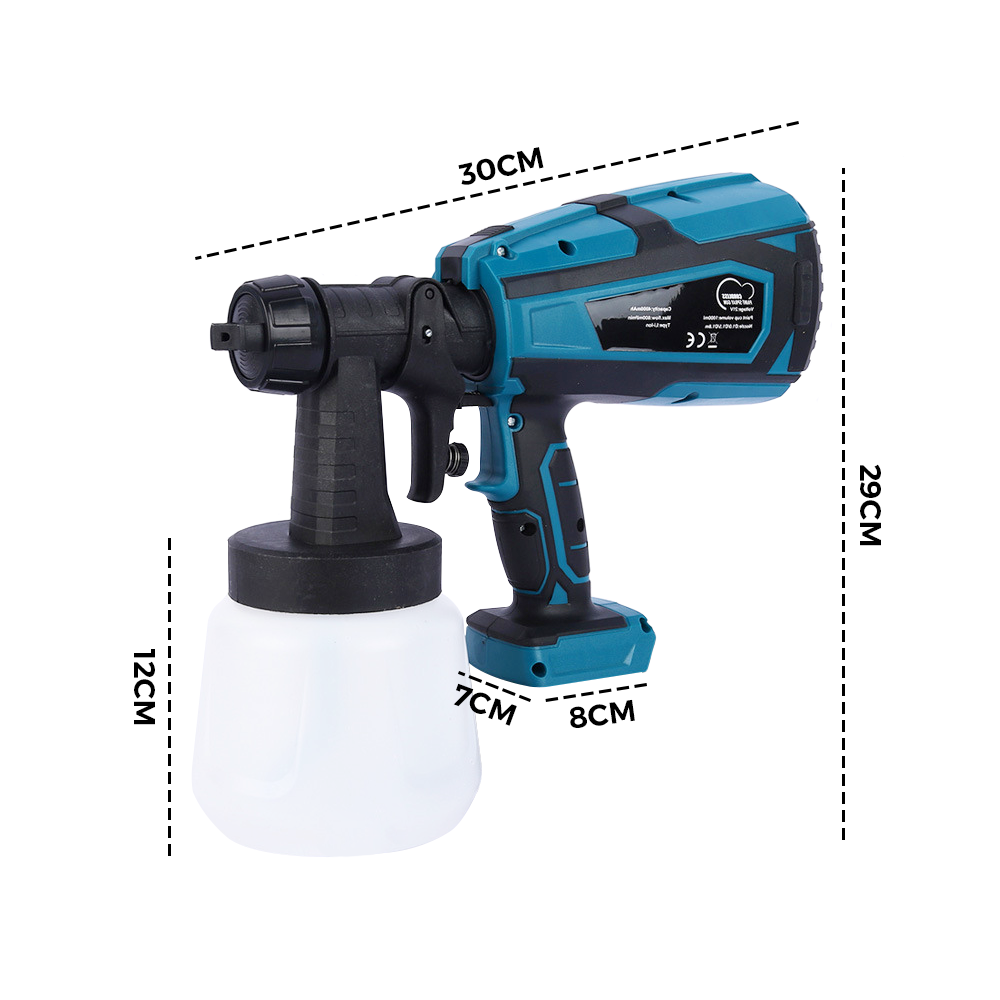 1000ml Cordless High Pressure Spray Gun Flow Adjustable Spray Gun Paint Sprayer Home Interior Exterior With 2 Nozzles For Makita 21V Battery-Skin Only