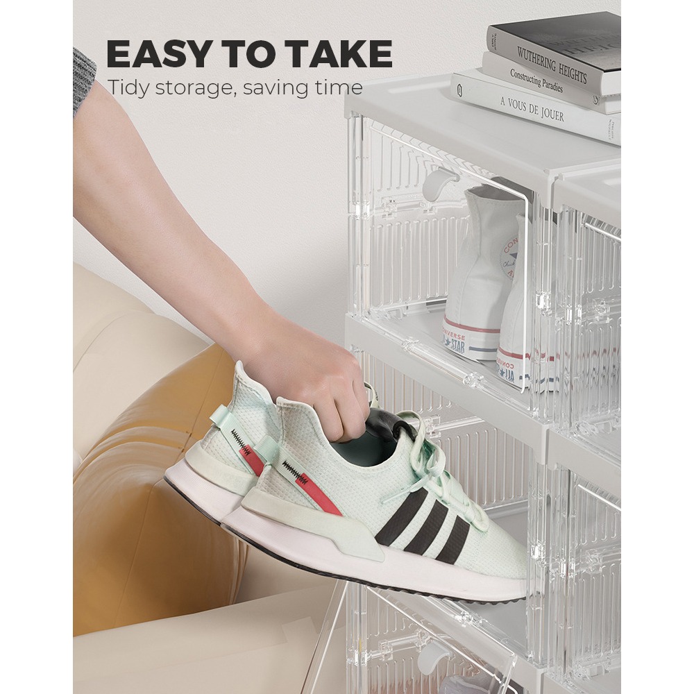 Premium Shoe Box-3pcs Transparent Containers Stackable Clear Plastic Storage Display Case Bins For Sneakers Sports Shoes High Heels Leather Collection Shoes