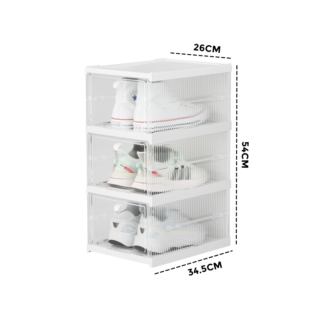 Premium Shoe Box-3pcs Transparent Containers Stackable Clear Plastic Storage Display Case Bins For Sneakers Sports Shoes High Heels Leather Collection Shoes