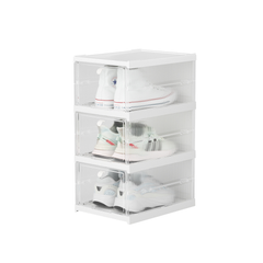 Premium Shoe Box-3pcs Transparent Containers Stackable Clear Plastic Storage Display Case Bins For Sneakers Sports Shoes High Heels Leather Collection Shoes