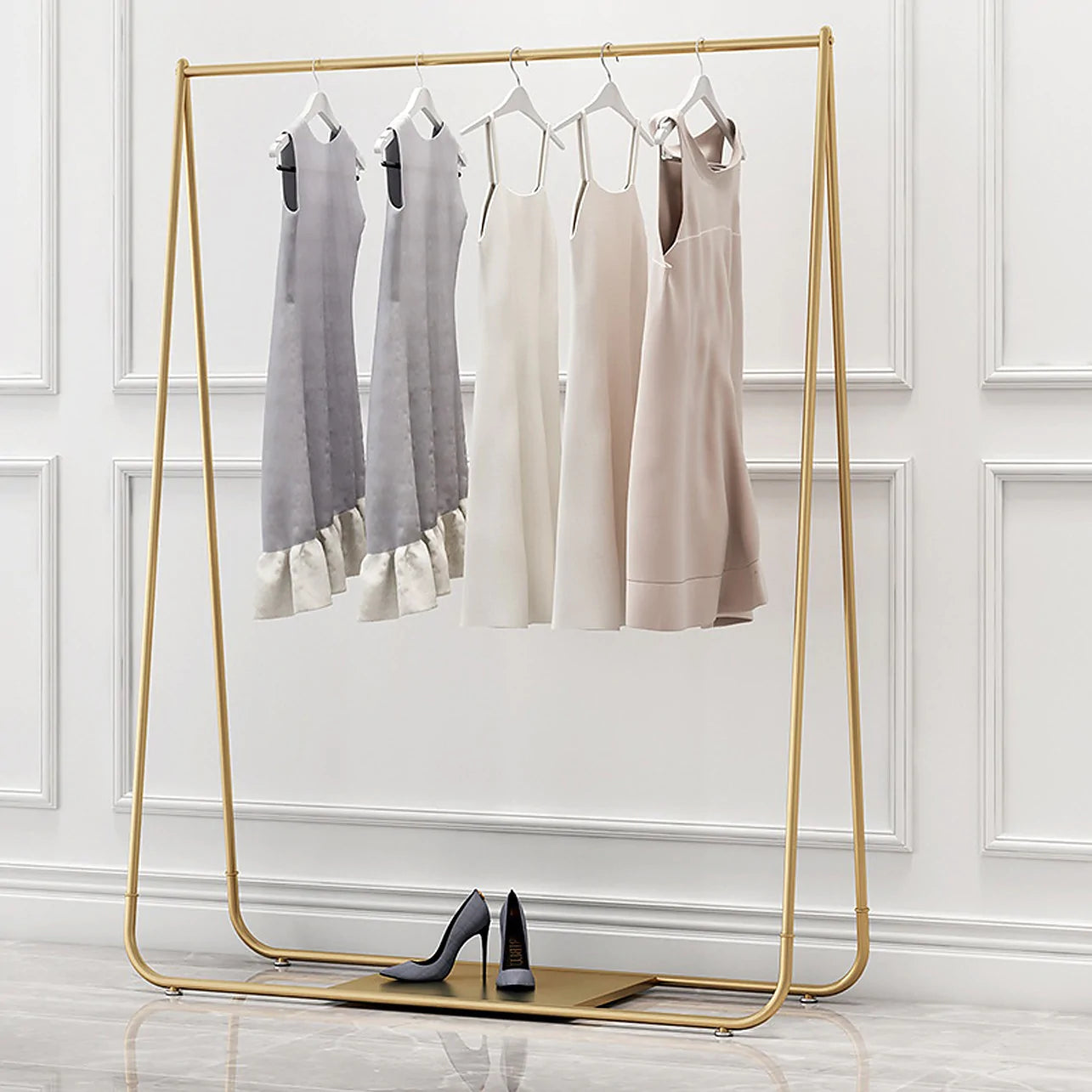 Alston Gold Metal Clothing Rack Coat Hanger Freestanding Stylish Garment Display Rack 170X40X150cm for Retail Entryway Shop Commercial Home