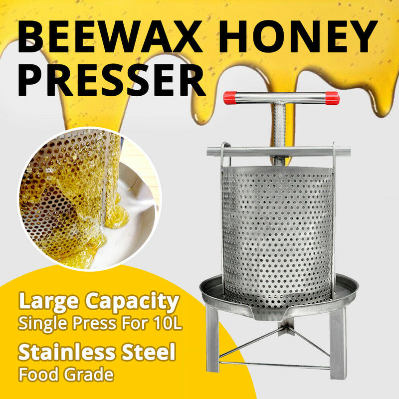 Bee Honey Manual Presser Wax Machine Extractor Honey Separator Stainless Steel Beekeeping Equipment Tool Single Press 10L for Wine Honey Juice Household