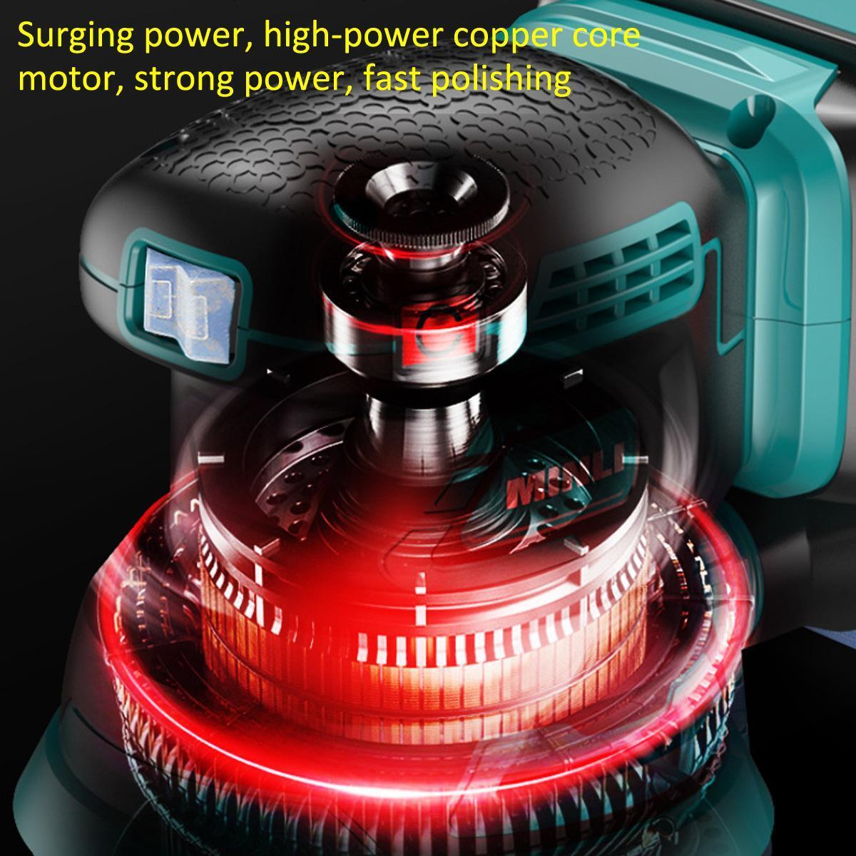 21V Li-ion Cordless Orbital Sander 125mm Electric Brushless Polisher 3 Variable Speed 8000-12000RPM with 9 Sandpaper and Dust Bag Tool Skin Only