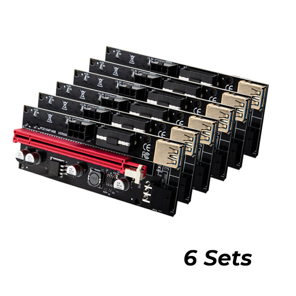 PCIe 1X-16X Riser Extender Kit for Aussie Crypto Miners Gold-Plated Zero Signal Loss 6-Pack Mining Rig with 60cm USB3 Cables Fixed Buckle Stable Power