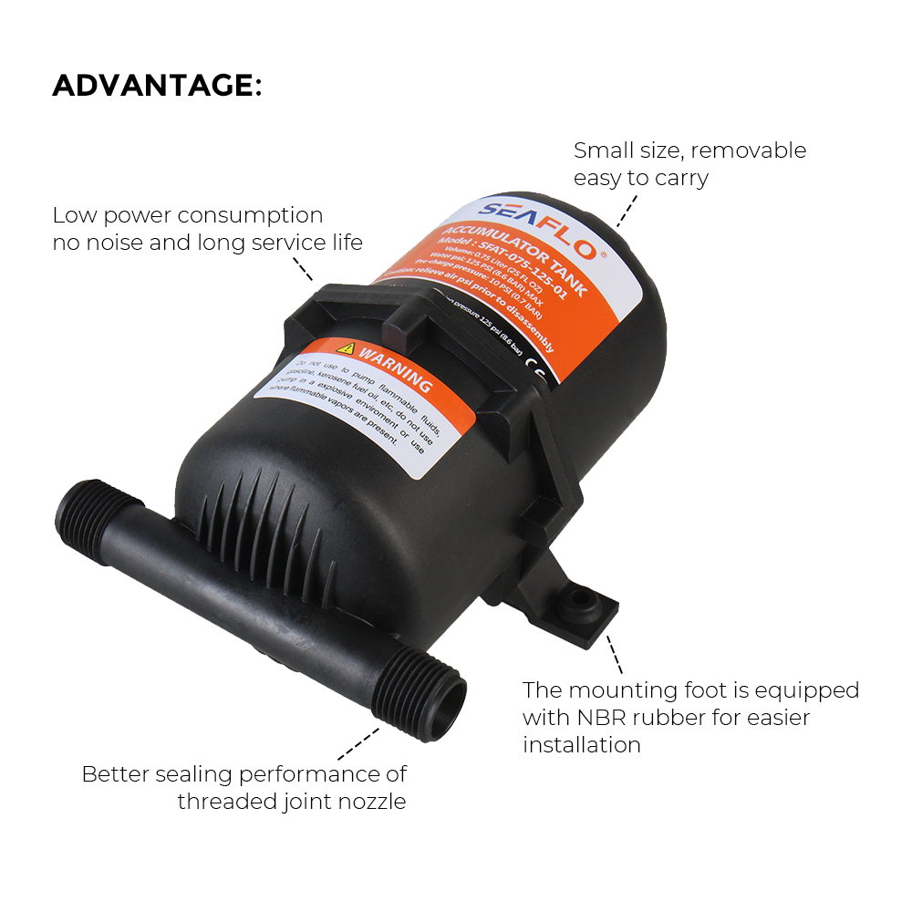 Seaflo Accumulator Tank Booster Pump 0.75L/25 OZ 125 PSI Easy Connect Ideal for RV Yachts RVs Agriculture Flow Control Pressurized Water Systems